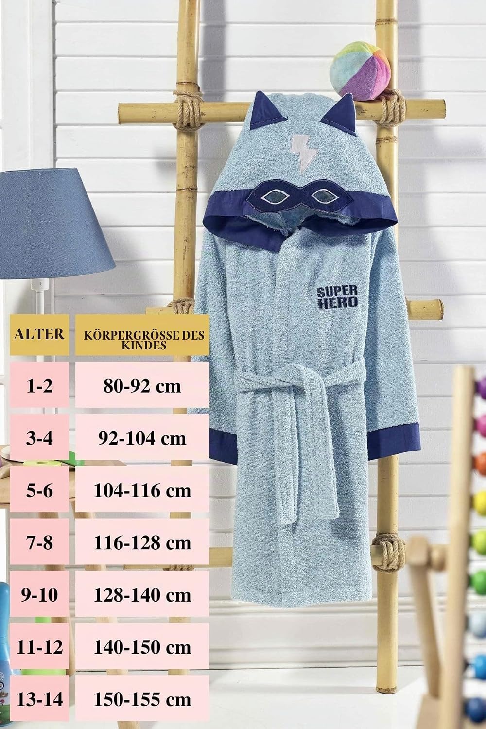 ELY PARKER Bademantel Kinder Frottee, Jungs, Jungen, Mädchen, Handtuch aus Türkische Baumwolle, mit