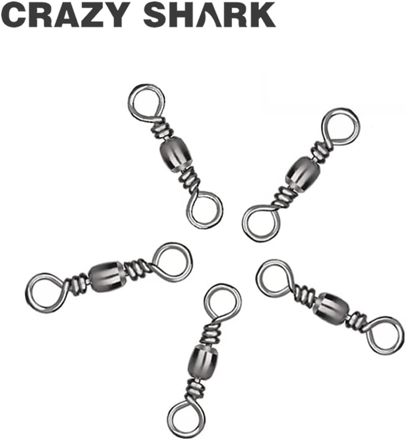 CRAZY SHARK 50 Stück Angelwirbel Wirbelsortiment Angeln Edelstahl Barrel Wirbel Angel-Zubehör Set Sc