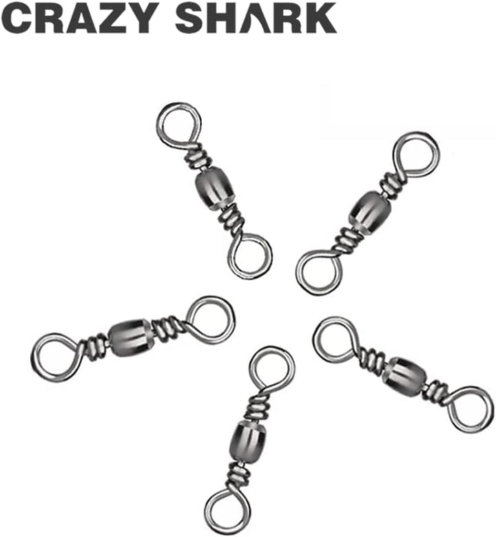 CRAZY SHARK 50 Stück Angelwirbel Wirbelsortiment Angeln Edelstahl Barrel Wirbel Angel-Zubehör Set Sc
