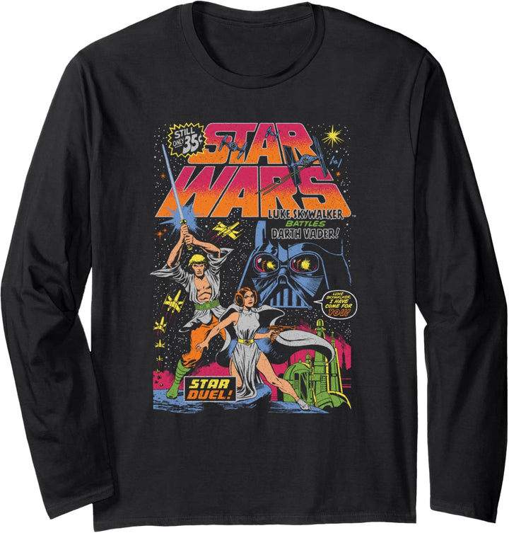 Star Wars Luke Skywalker Battles Darth Vadar Comic Cover Langarmshirt