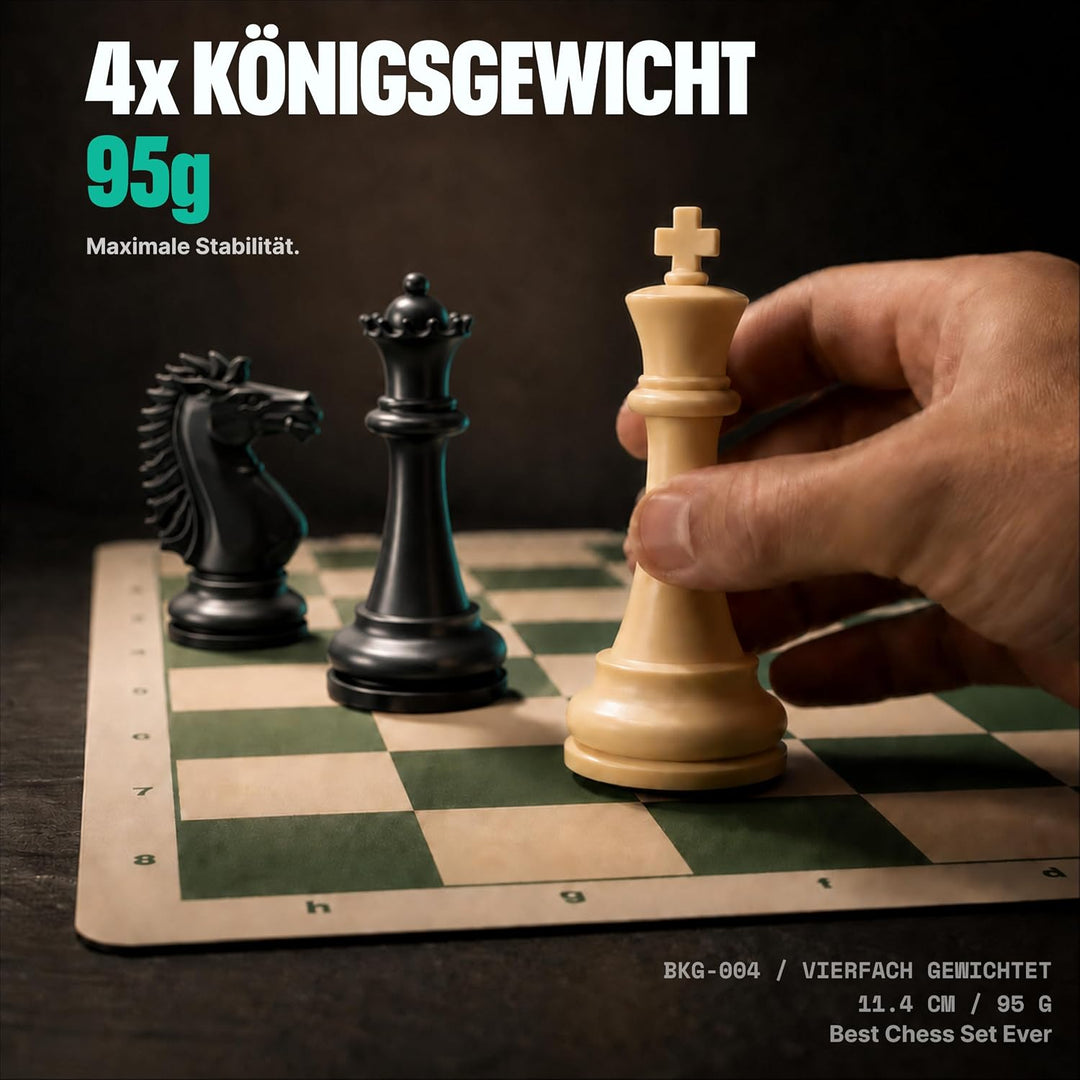 Best Chess Set Ever 4X: Turnierschach, Vierfaches Gewicht (König 11,4 cm), Silikonbrett, Beidseitig