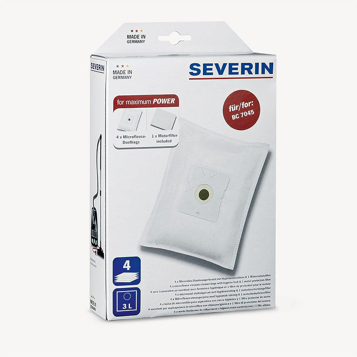 SEVERIN Staubsaugerbeutel-Set, 4 Stück, Mit Hygieneverschluss, Microvlies (4-lagig), 3 Liter, Inklus
