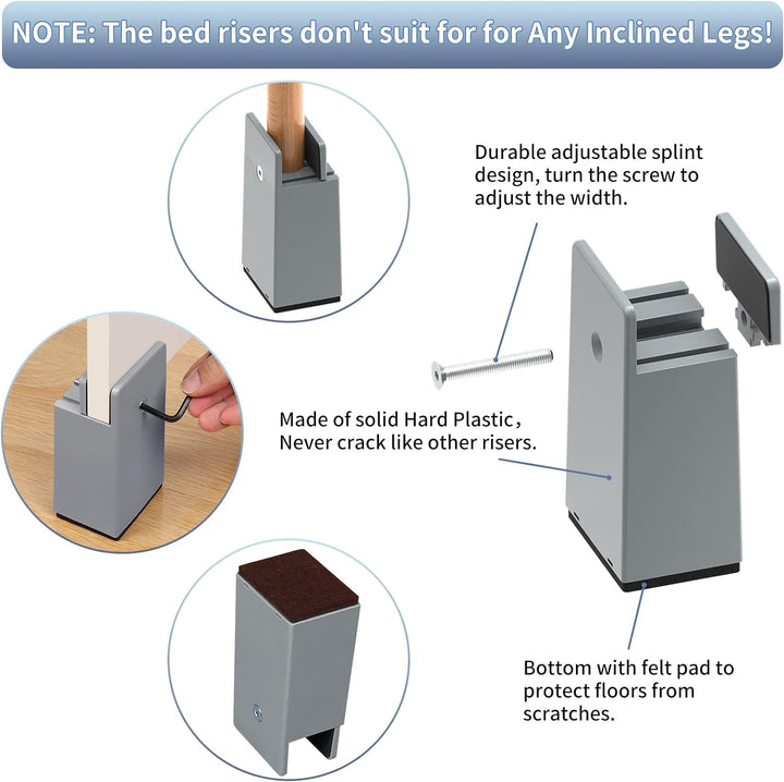 RCHYFEED Verstellbare Betterhöhung Möbelerhöhung 10cm mit Schraubklemme, Gray Betterhöher 4 Zoll Sch