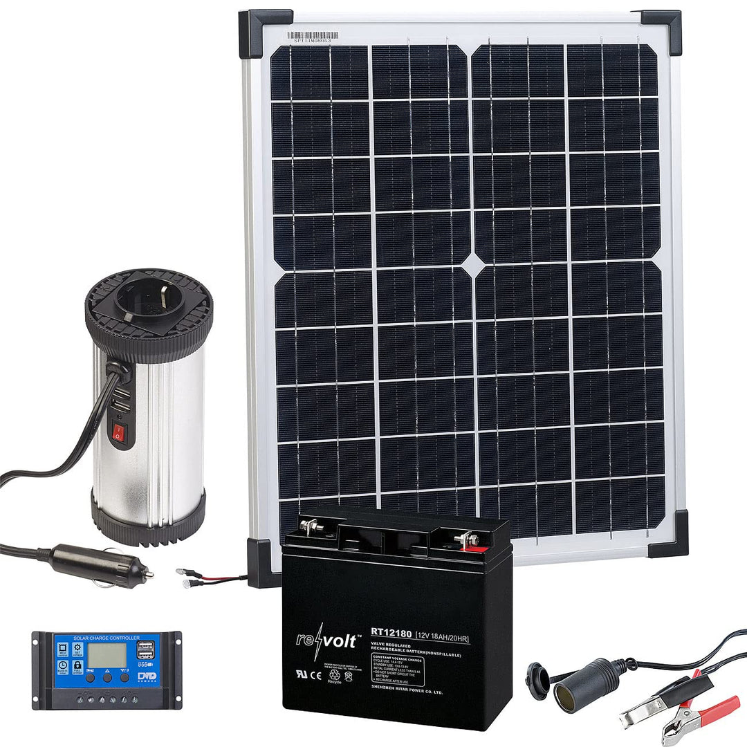 revolt Solarpanel 20 Watt: Solarpanel (20 W) mit Akku, Laderegler und 230-V-Wandler (Solarpanel mit