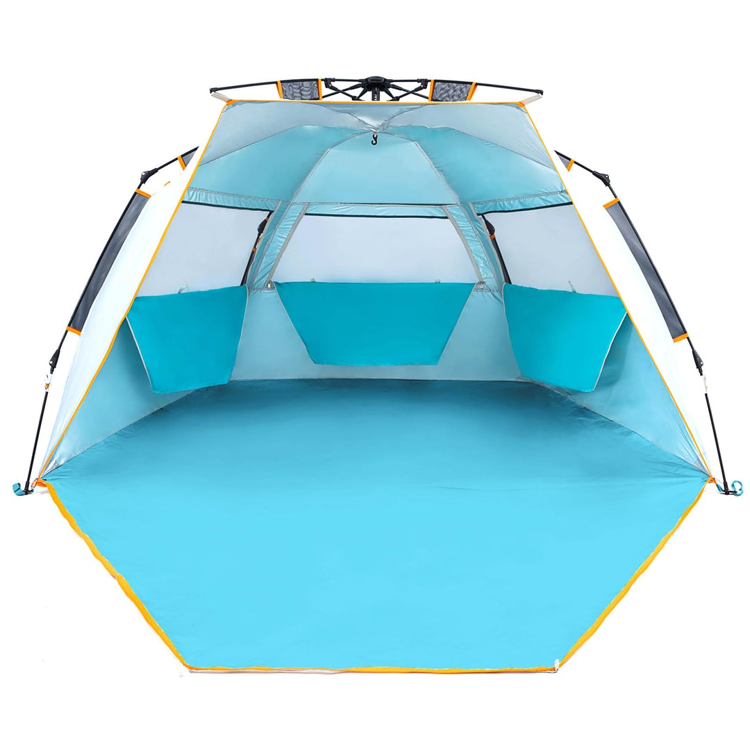 Wolfwise Strandmuschel mit Schnellaufbau für 3-4 Personen – UV-Schutz 50+, Wasserabweisend, Privater