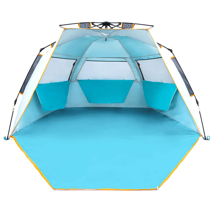 Wolfwise Strandmuschel mit Schnellaufbau für 3-4 Personen – UV-Schutz 50+, Wasserabweisend, Privater