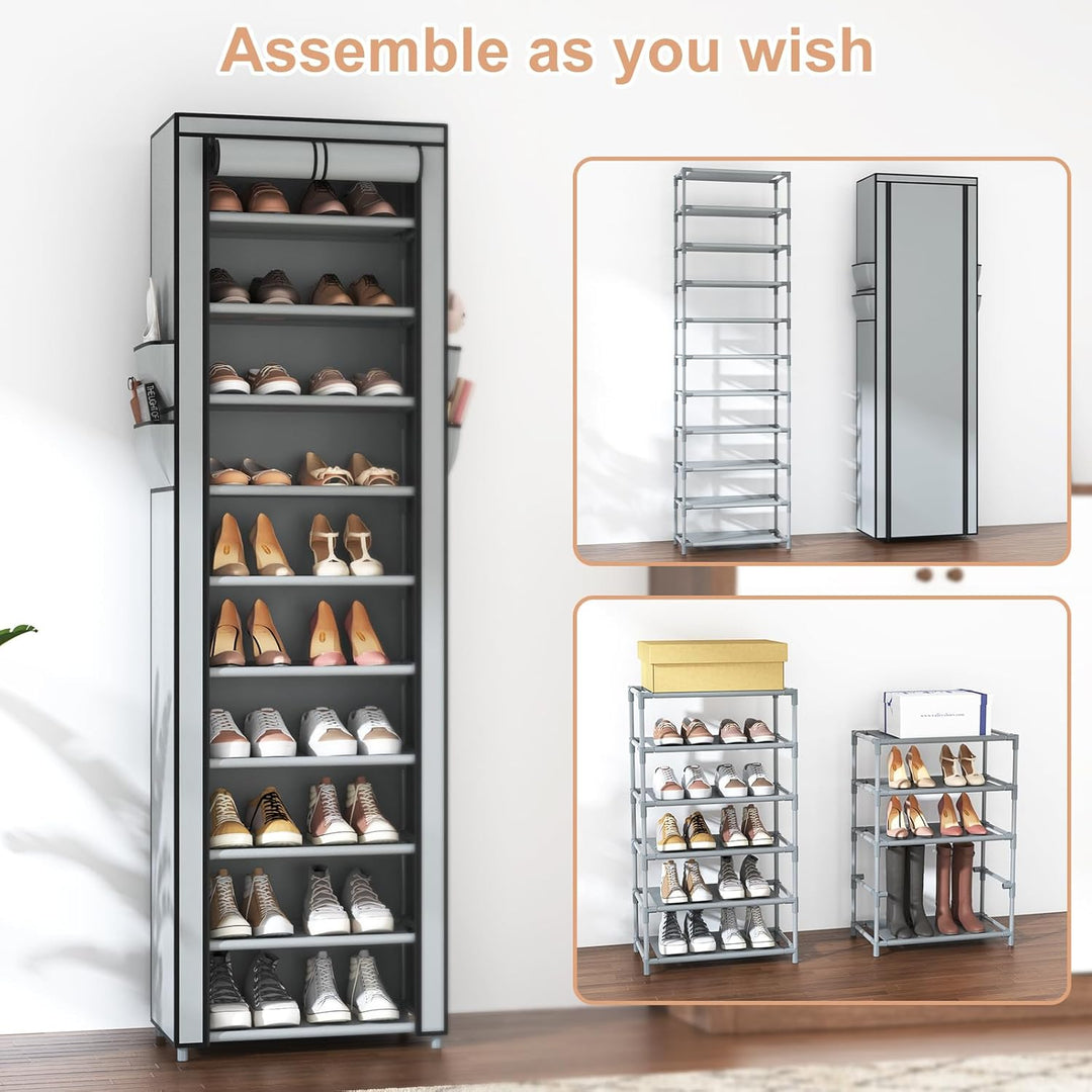 Schuhregal mit 11 Ebenen, Schuhschrank Schmal und Hoch für 20-22 Paar Schuhe, Schuhregale aus Stoff