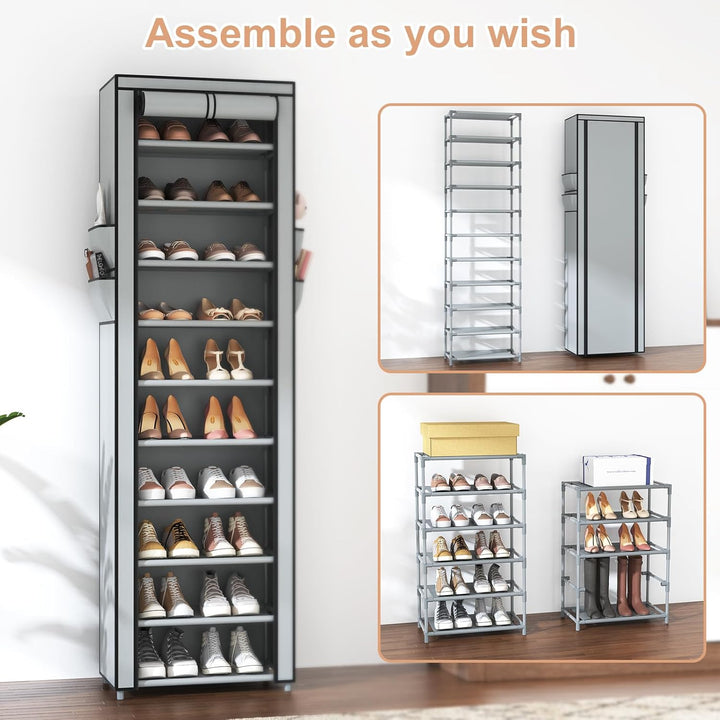 Schuhregal mit 11 Ebenen, Schuhschrank Schmal und Hoch für 20-22 Paar Schuhe, Schuhregale aus Stoff