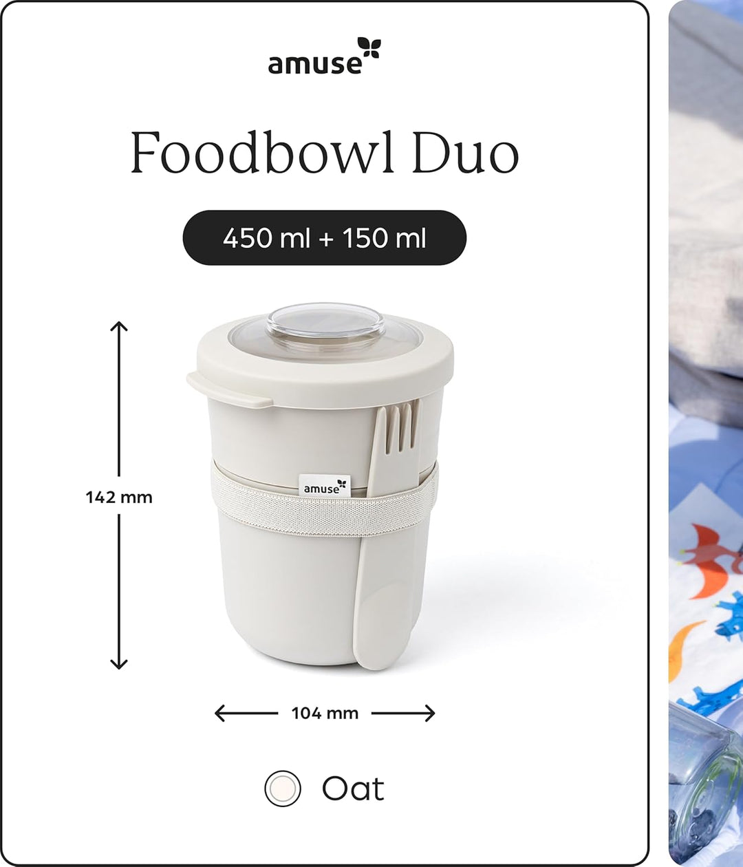 Amuse Müslibecher To Go (450ml + 150ml) | Crunch Cup | Auslaufsicherer Joghurtbecher To Go mit Löffe