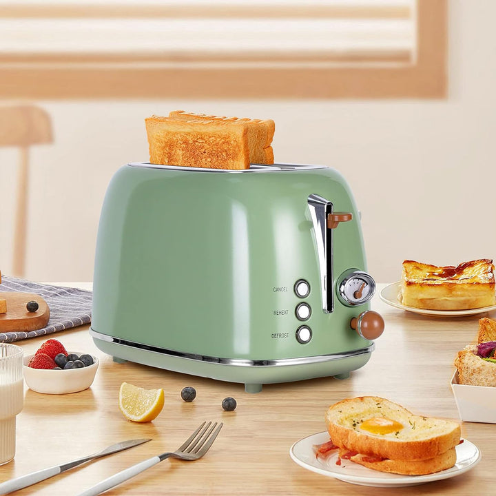 Wiltal Toaster Retro 2 Scheiben 6 Einstellbare Bräunungstufen，Edelstahl mit hochwertige Brötchenaufs