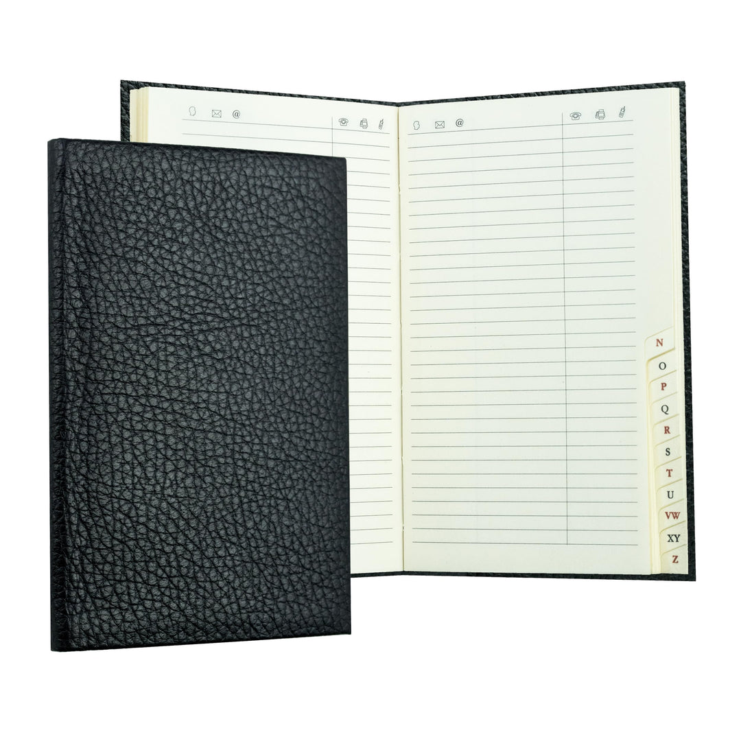 DELMON VARONE - Personalisierbares Adressbuch DIN A7 gebunden mit A-Z Register Soft Grain Premium Le