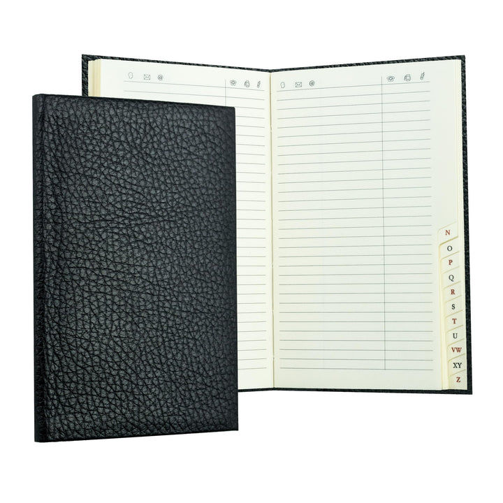 DELMON VARONE - Personalisierbares Adressbuch DIN A7 gebunden mit A-Z Register Soft Grain Premium Le