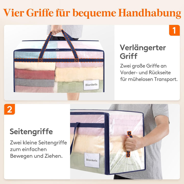 Lifewit 4 Stück 90L Umzugstaschen mit Griff, Aufbewahrungstasche für Bettdecken, Grosse Tasche mit R
