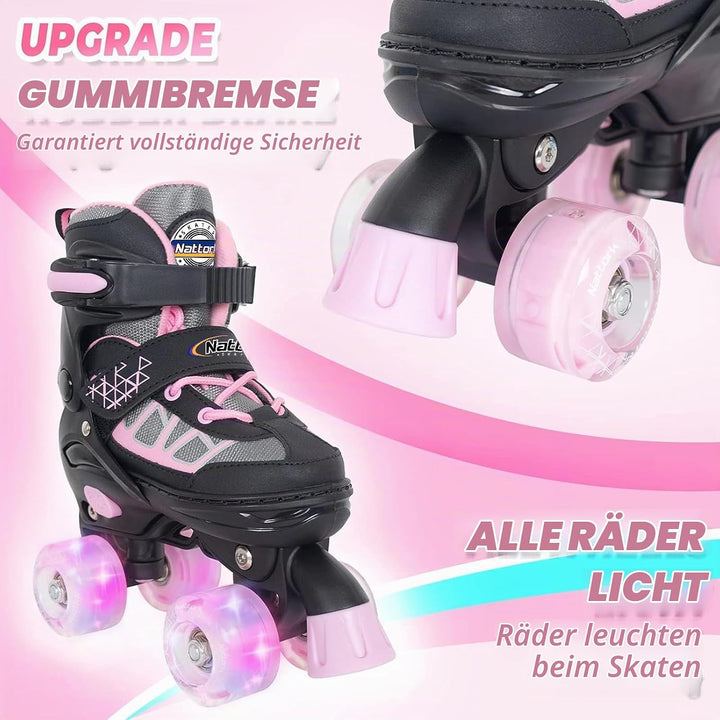 Nattork Kinder Rollschuhe für Mädchen, Jungen und Anfänger, 4 Grössen Verstellbare Rollschuhe mit Le