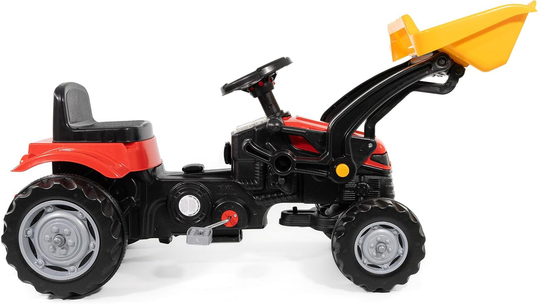 Lemodo Trettraktor rot mit Schaufel, Kindertraktor ab 3 Jahre, Verstellbarer Sitz, innenliegende Ket