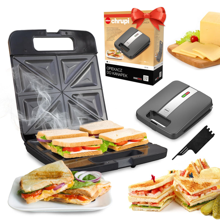 Sandwichmaker XXL für 4 grosse Sandwiches – 1400 W, Antihaftbeschichtung, Schnellaufheizung, automat