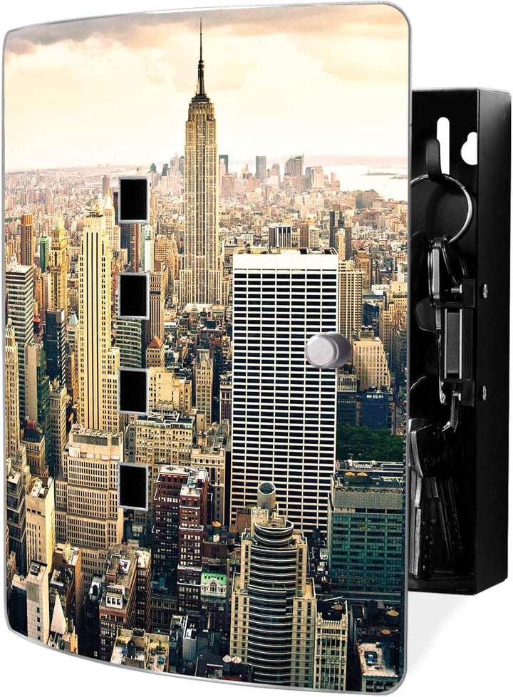 banjado® Design Schlüsselkasten aus Edelstahl mit Motiv New York City für 10 Schlüssel - Schlüsselsc