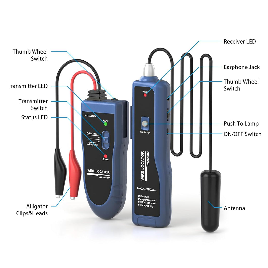 KOLSOL Unterirdischer Kabelsucher, Kabeltester F02 Pro zum Auffinden von Drähten und Steuerdrähten,