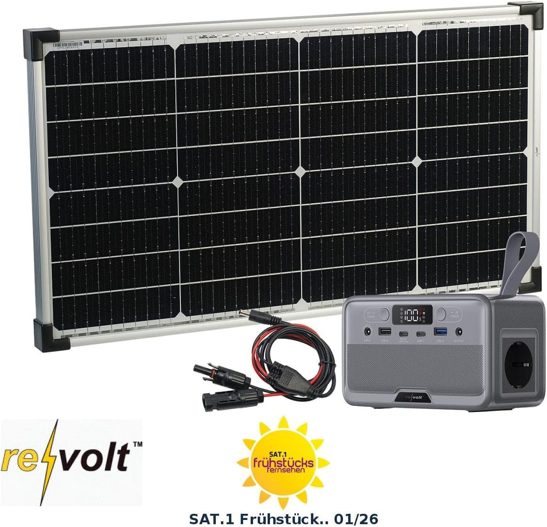 revolt Solar Akku Powerbank: Fensterbank-Solarkraftwerk: Powerstation + 60-W-Modul, 89,6 Wh, 100 W (