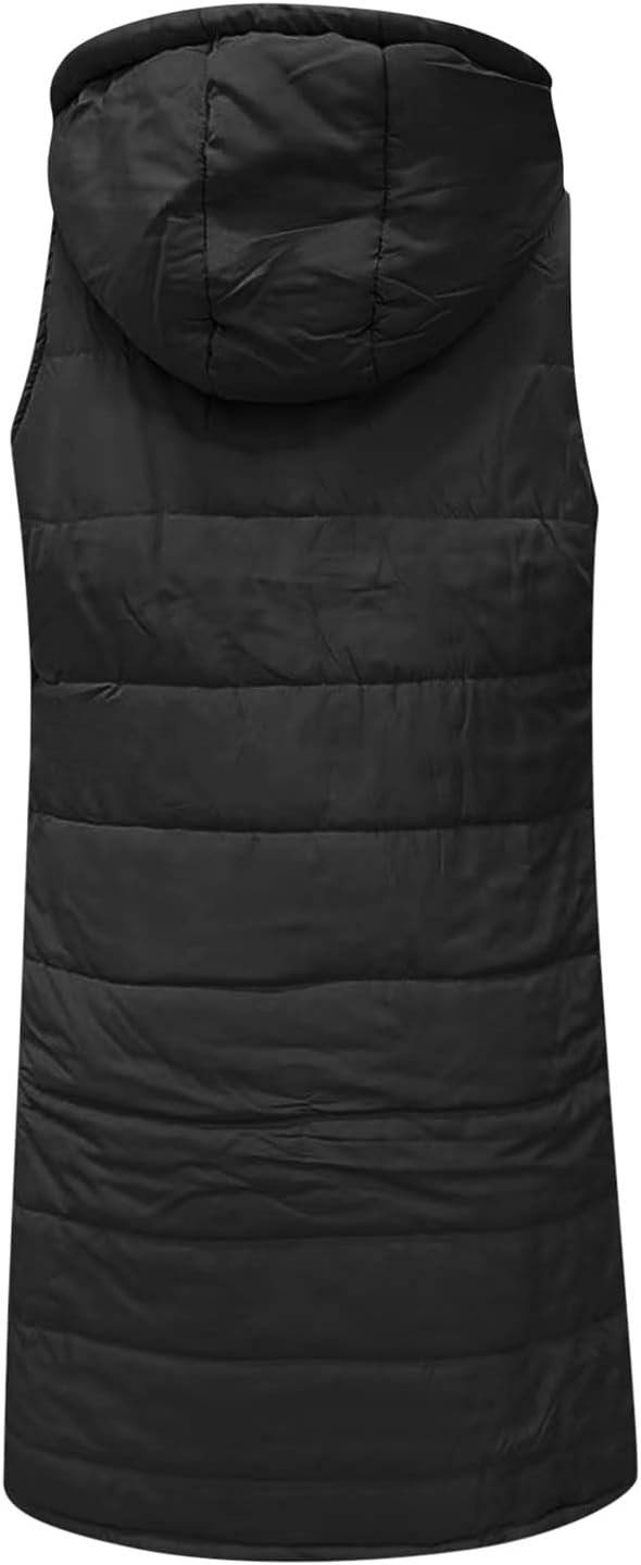 Duohropke Steppweste Damen Lang mit Kapuze Elegant Übergangsjacke Damenwesten Longweste Steppjacke P