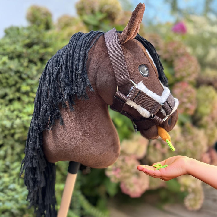 Hobby Horse A3 Bai Braun Rosshaar schwarz - Pferde - komplettes Zubehörset - Netz, Trense, Zügel, Ha