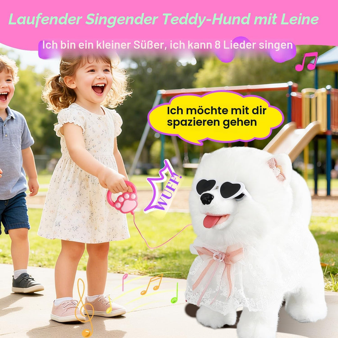 Marsjoy Samoyed Gehender Bellender Hund für Kinder Interaktiver Musikalischer Welpenroboter Wiederho