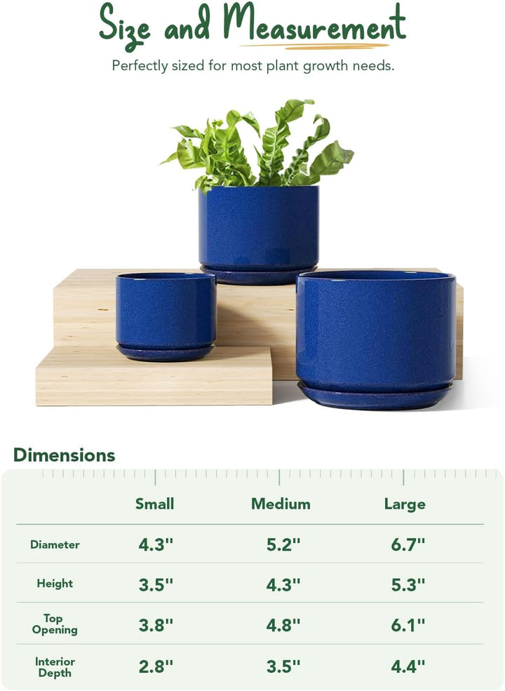 LE TAUCI Keramik Blumentöpfe 4,3+5,3+17,3 cm, 3er Set, Pflanzgefässe mit Drainageloch und Untersetze