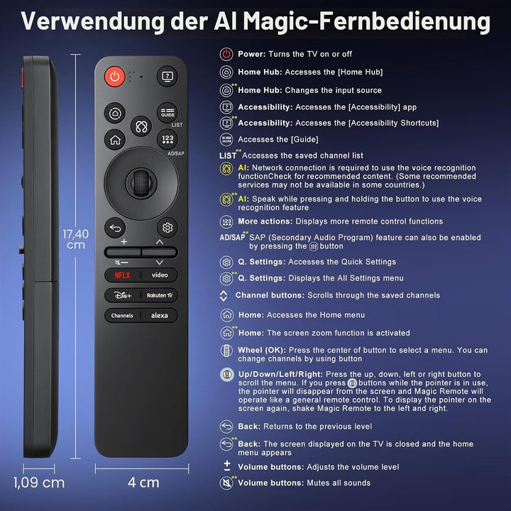 Magic Remote Fernbedienung für LG Smart TV Fernseher OLED EVO QNED 4K UHD NanoCell, für Original AN-