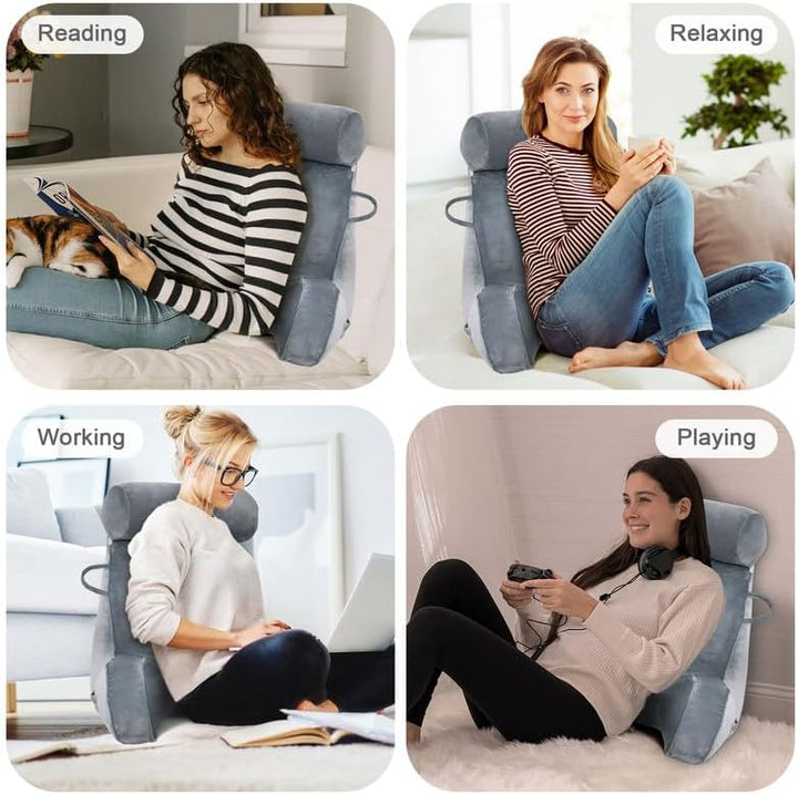 Lesekissen für Bett, Bettauflage Kissen mit Abnehmbarer Nackenrolle &amp; höherem Stützarm zum Sitzen in