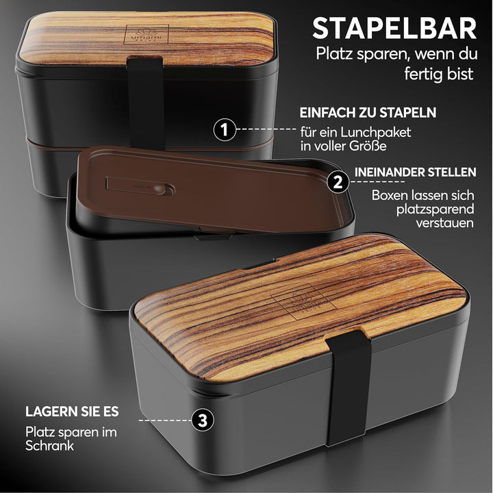 Umami Premium Lunchbox Erwachsene, Verschachtelbar Auslaufsichere Bento Box mit 4 Bestecke & Fächern