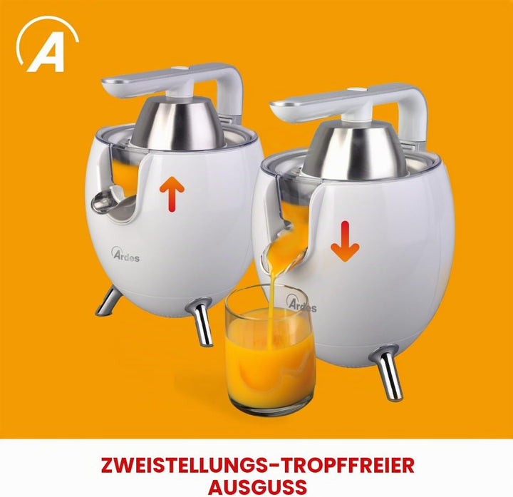 Ardes Arspre03W Juice Art W Elektrische Zitruspresse mit Druck - Leistung 500 W, 0,5 l Edelstahlfilt
