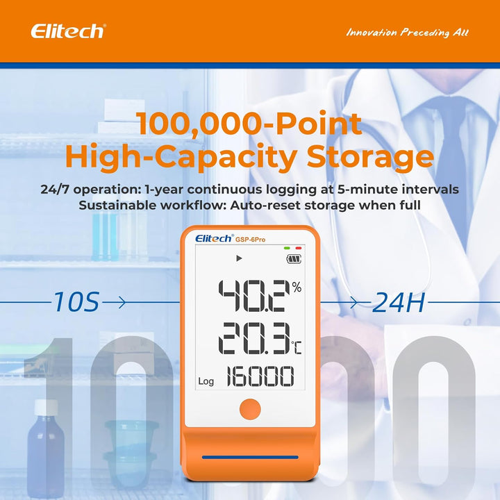 Elitech GSP-6 Temperatur Datenlogger Temperatur Luftfeuchtigkeits Datenlogger 16000 Punkte Aufnahmek