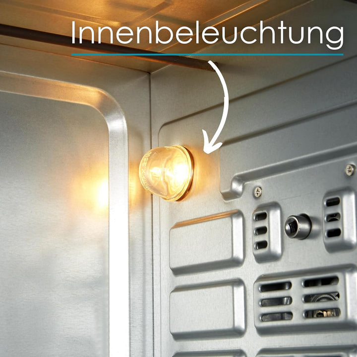 Mini Backofen mit Herdplatten 28 Liter | Elektrischer Drehspiess | Integrierte Kochplatten | Pizza-O