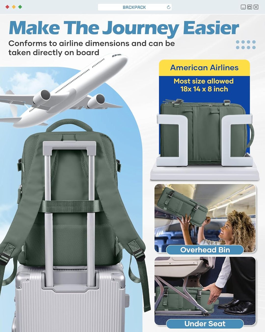 BJLFS Vakuum Rucksack Ryanair Handgepäck 40x20x25 Flugzeug Tasche Airbag mit Vakuumsystem Klein Reis