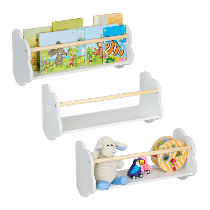 Relaxdays Bücherregal Wolke, 3er Set, Kinderbücherregal Wand, HxBxT: 24 x 50 x 18 cm, Wolkenregal Ki