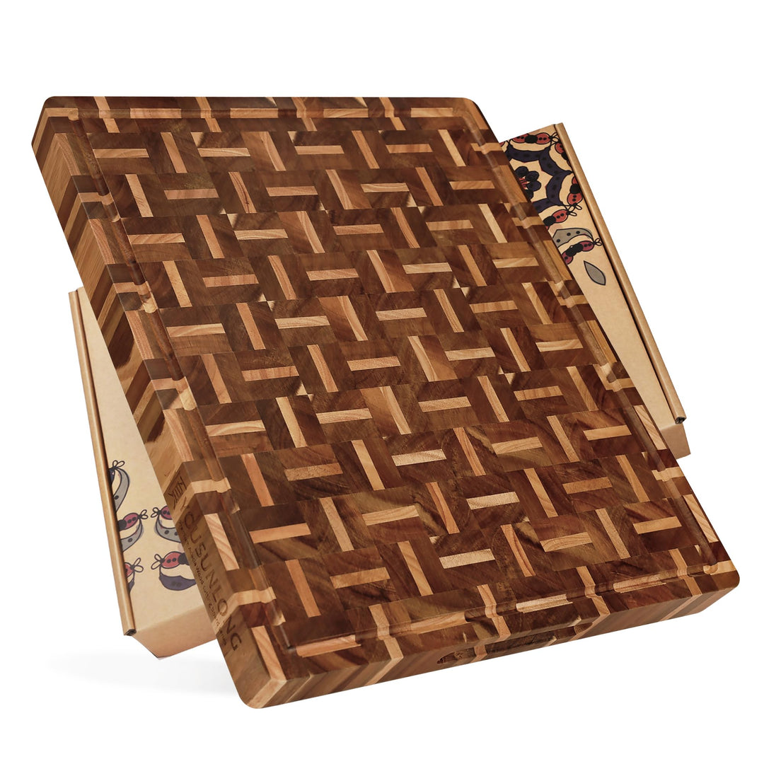 YOUSUNLONG End Grain Hackbretter - 50,8L x 40,6B x 3,8D cm - Fleischer-Block Eingebaute Saftrillen &amp;