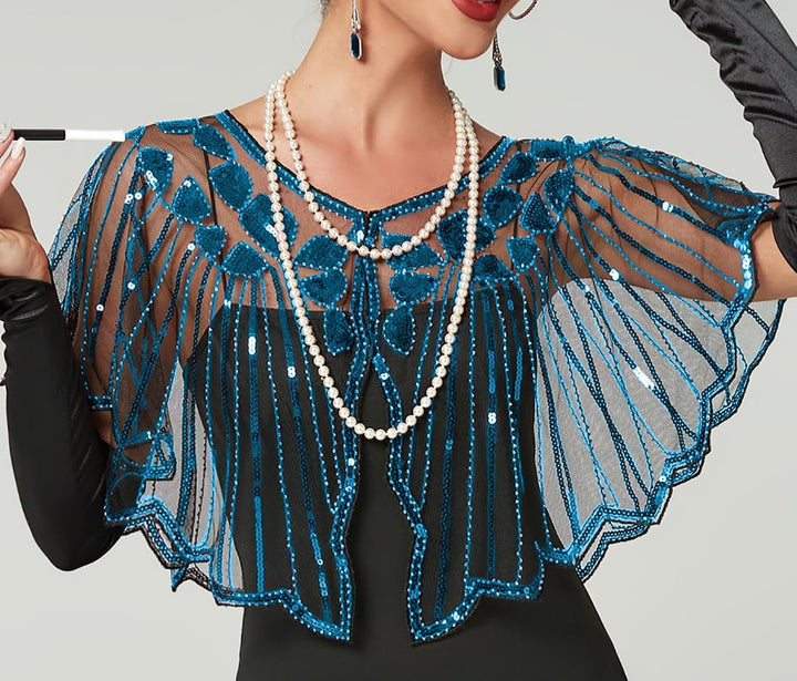 BAOKELAN Frauen 1920er Schal Pailletten Perlen Abend Cape Retro Wraps Schal Cover Up für Hochzeit Pa