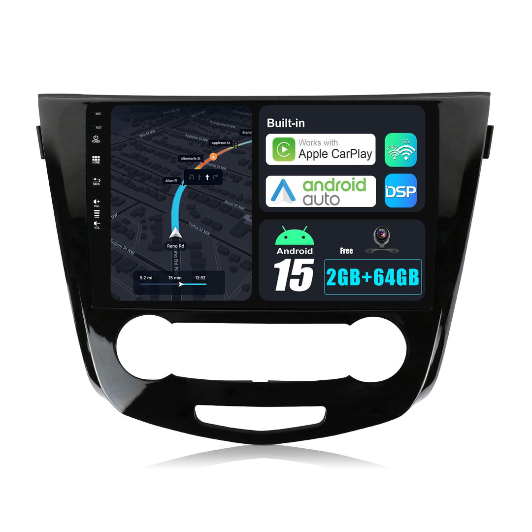 Android 15 IPS Autoradio für Nissan Qashqai J11 X-Trail Rouge (2014-2018) - Eingebautes CarPlay Andr
