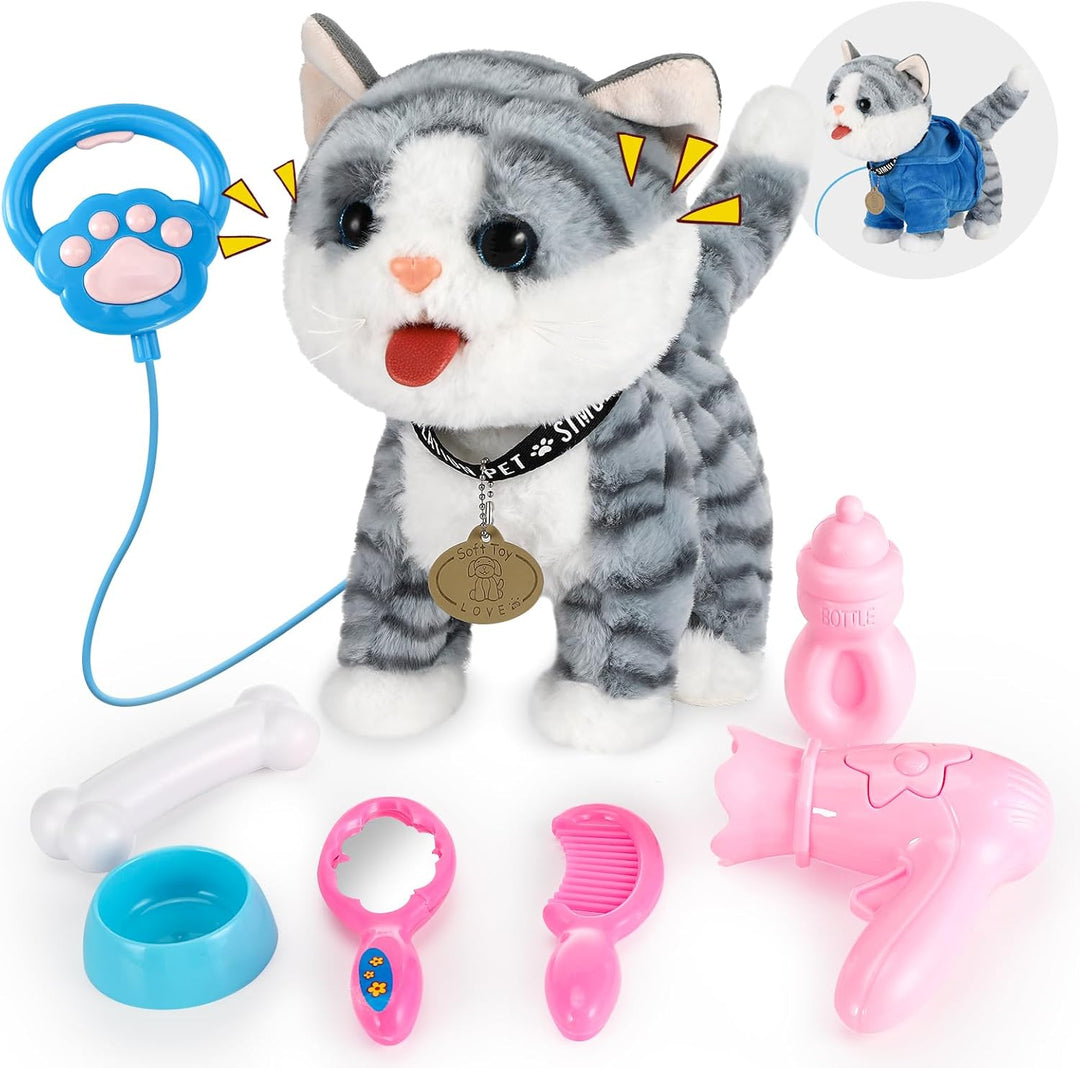 GuKKK Nteraktives Haustier Katze, Spielzeug Katze für Kinder, Katzen Ahre Kuscheltier Spielzeug, mit