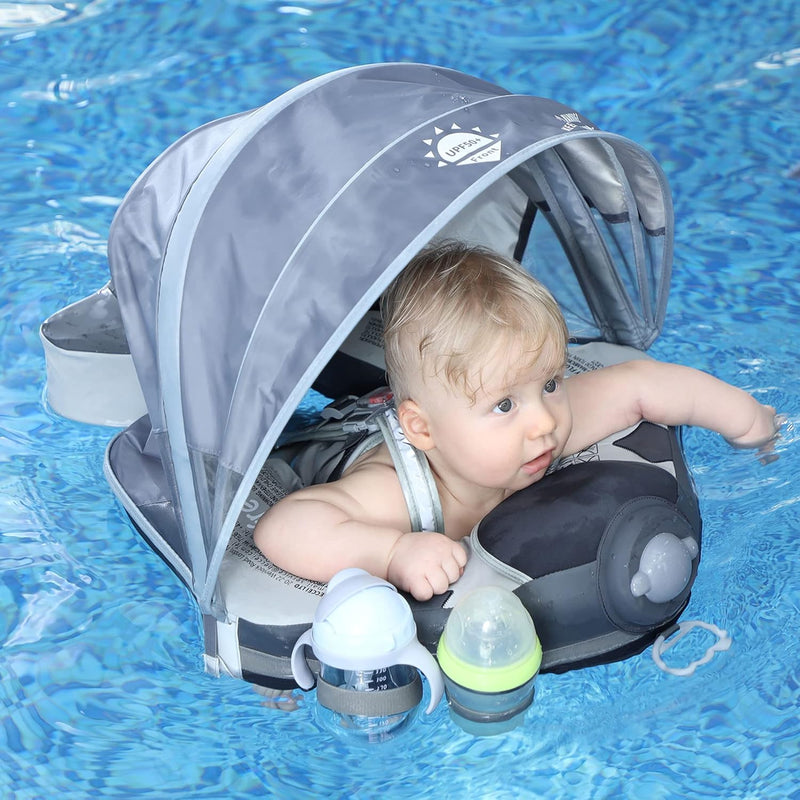 HECCEI Baby Schwimmring Mambobaby Nicht Aufblasbarer Schwimmreifen mit Sonnendach Schwanz, Weiches W