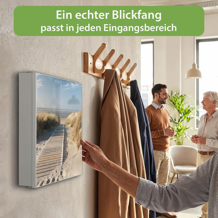 banjado® Grosser Schlüsselkasten Glas/Schlüsselbox 30cm x 30cm mit 50 Haken - Motiv Dünen/Schlüsselk
