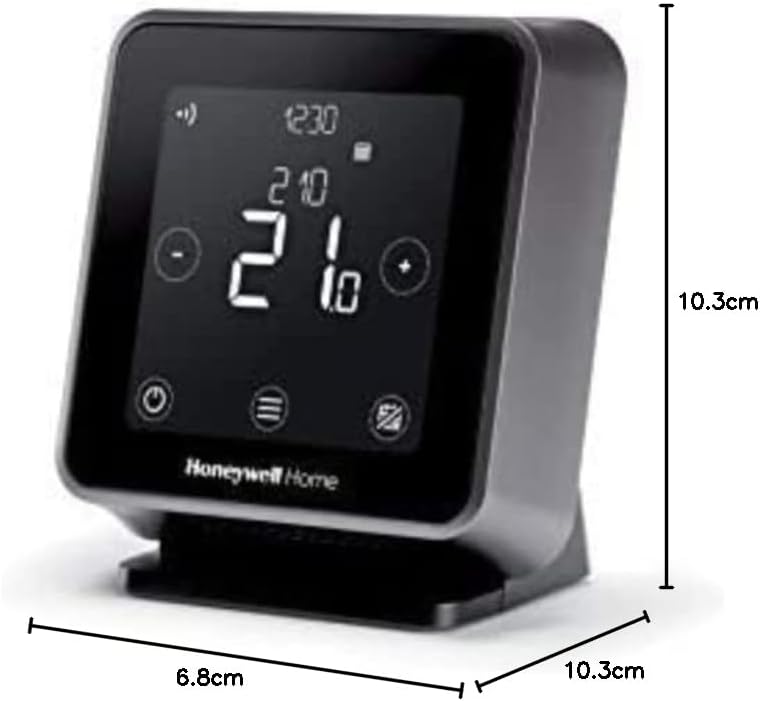 Honeywell Home T6R Wi-Fi Raumthermostat mit Tischhalter, Netzteil und Funk-Empfängerbox, schwarz, Y6
