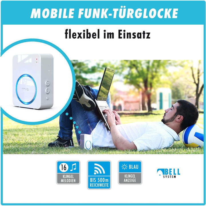 me BELL-521-RX Funk Türklingel Empfänger – Funkklingel Erweiterung mit Leuchtring & 16 Melodien – 50