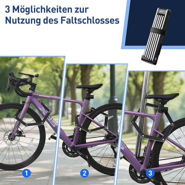 AGPTEK Faltschloss Fahrrad 100cm, Fahrradschloss mit Rostfrei Schlosskern und Antirutsch-Gummiband,
