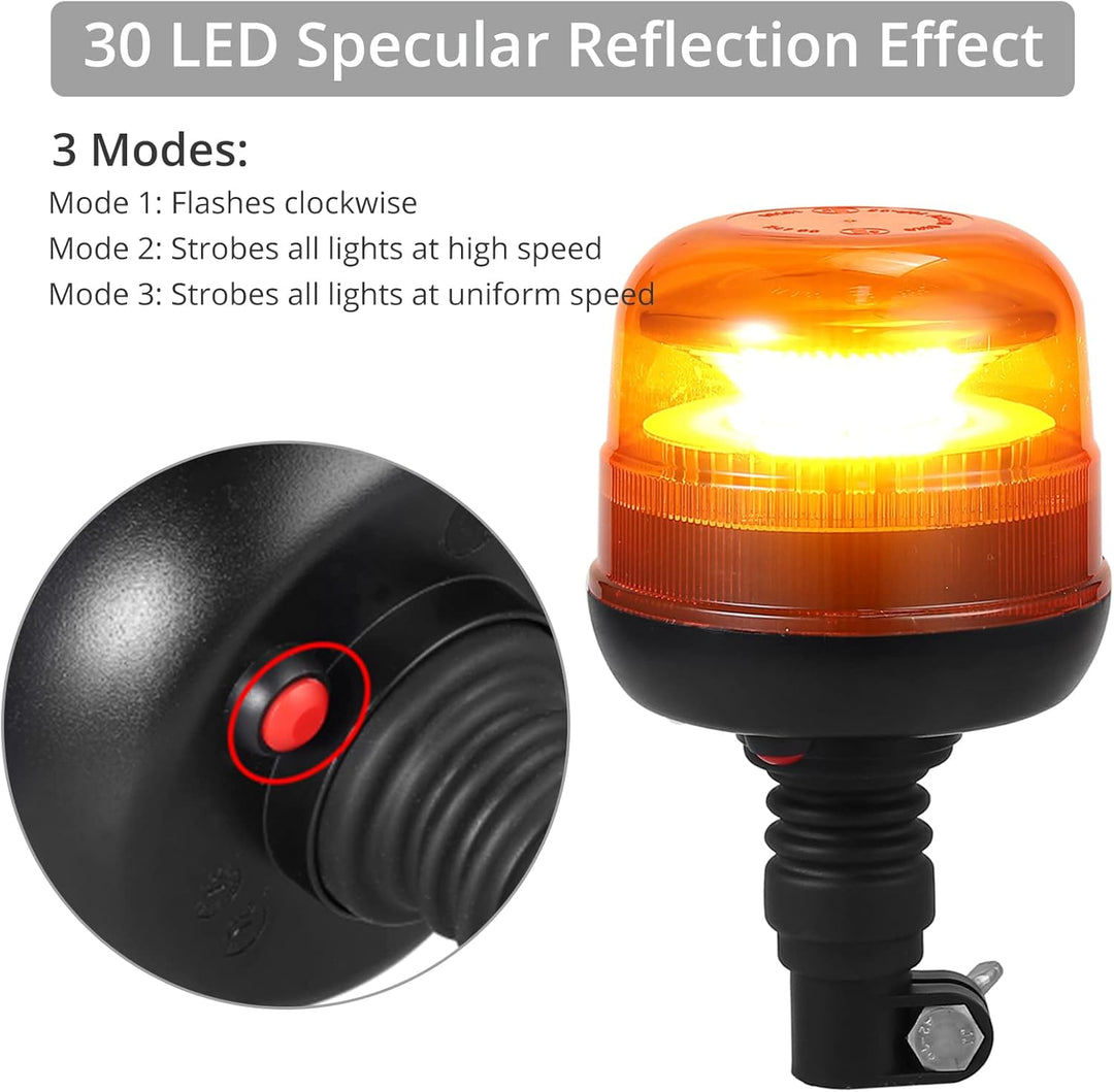 Justech 30 LEDs Warnleuchten Rundumleuchte Gelbes LED-Leuchtfeuer 12/24V E-Prüfzeichen Blitzlicht IP