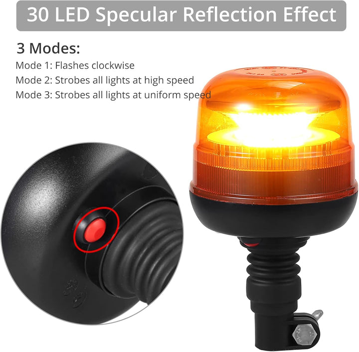 Justech 30 LEDs Warnleuchten Rundumleuchte Gelbes LED-Leuchtfeuer 12/24V E-Prüfzeichen Blitzlicht IP