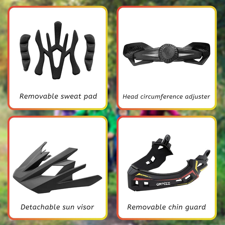 Kinder Fahrradhelm Leicht Integralhelm Kinder mit Abnehmbaren Kinnschutz Abnehmbarer Visier Kinder D