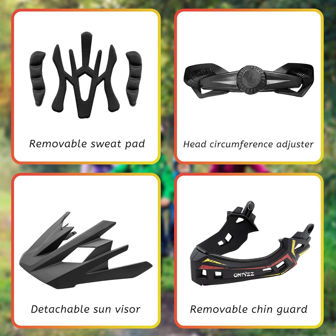 Kinder Fahrradhelm Leicht Integralhelm Kinder mit Abnehmbaren Kinnschutz Abnehmbarer Visier Kinder D
