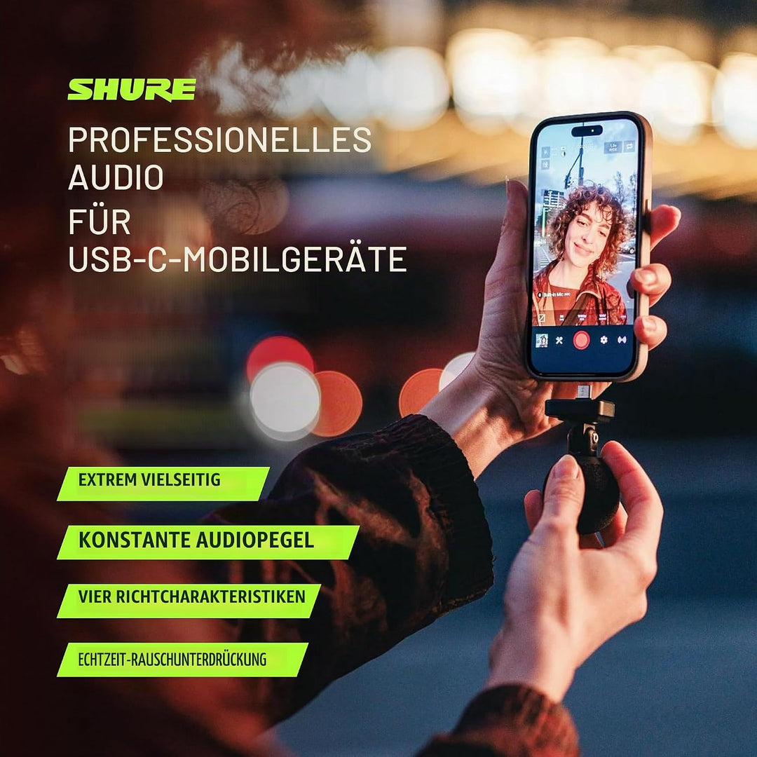 Shure MV88 USB-C Stereo-Mikrofon für Mobile Aufnahmen und Vlogging – mit Auto-Level-Modus, Echtzeit-