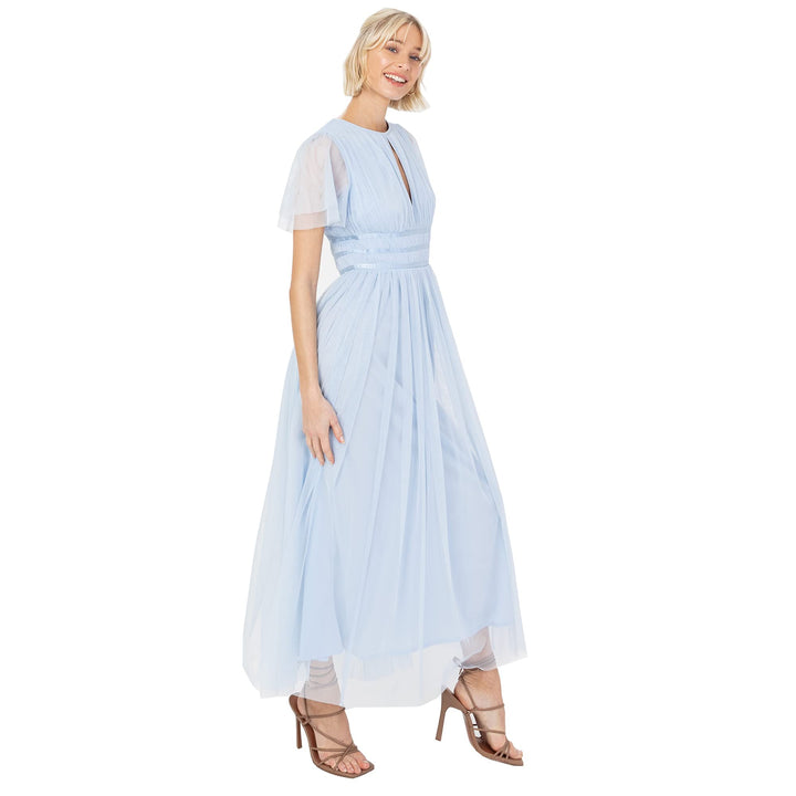 Anaya with Love Ladies Midaxi Dress for Women High Waist Keyhole Short Flutter Sleeve Crew Neckline